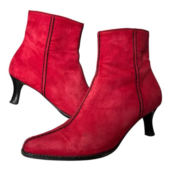 Vintage Bally Red Suede Stitch Detail Ankle Boots 5M Made in Italy Kitten Heel - Picture 8 of 13